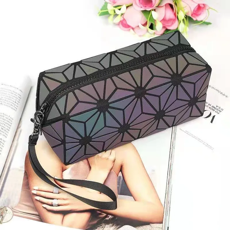 wholesale custom luxury black travel small PU fabric mini cosmetic bags waterproof Geometric Cosmetic Bag