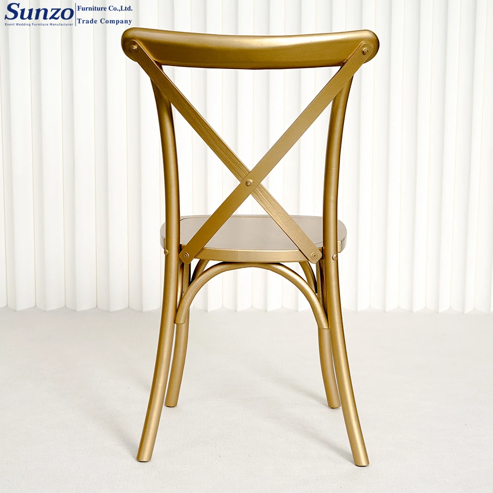 Luxurious Gold Finish Wood Cross Back Chair for Premium Banquet Wedding and Event Seating Solutions