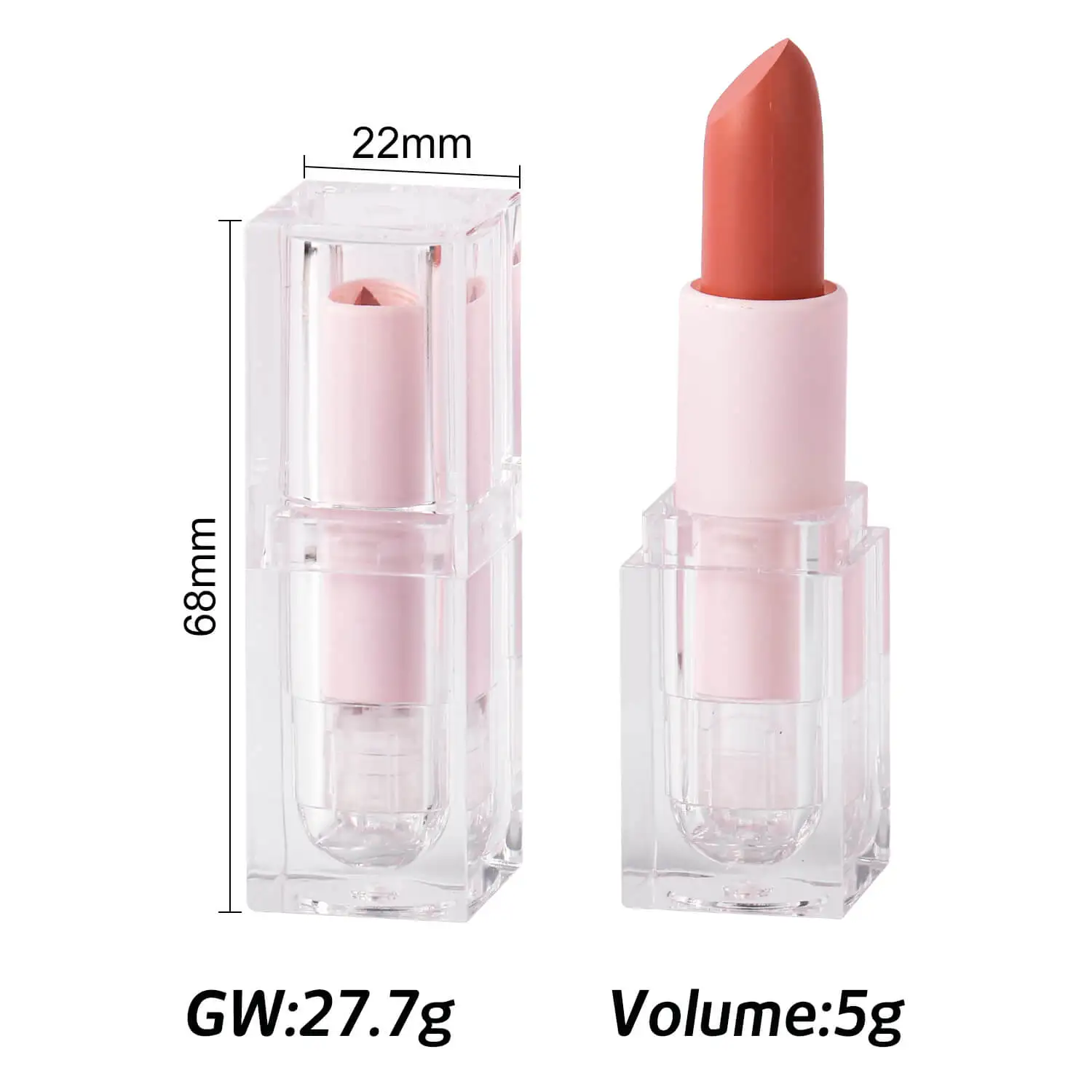 My Logo 63 Colors Waterproof Lipstick Elegant Pink Clear Square Tube Matte Vegan Makeup Lip Stick
