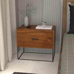 Custom wooden bedroom furniture bedside cabinet walnut nightstand bedside table with led lights