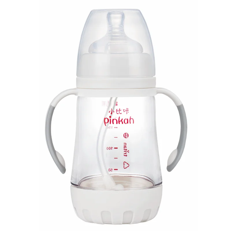 PINKAH BPA free plastic tritan baby milk feeding bottle with handle