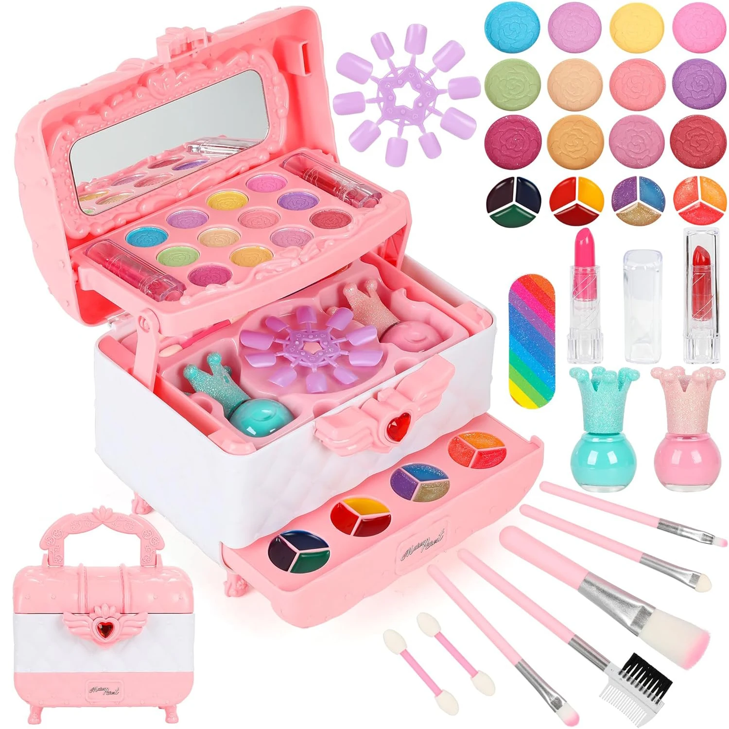 Girls Beauty Make Up Nail Polish Cosmetic Kit Other Pretend Play Gifts Toys Makeup Box For Kids Princess with Makeup Brush Set