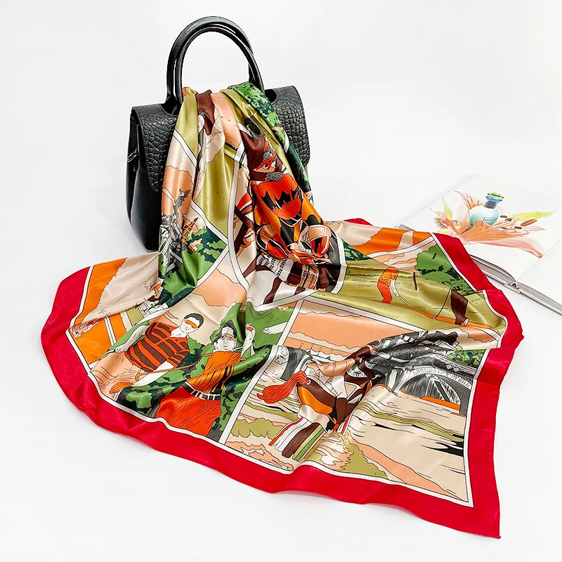 RARA Wholesale Custom New Design Digital Printing Silk Scarf Printed Head Accessories Square Satin Hijab Scarf