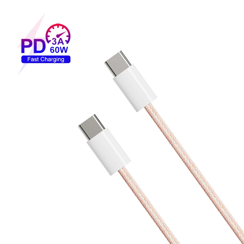 60W Nylon Braided type C fast cable 3A charging quick charge charger cable to TYPE C carga rapida for iphone Samsung huawei