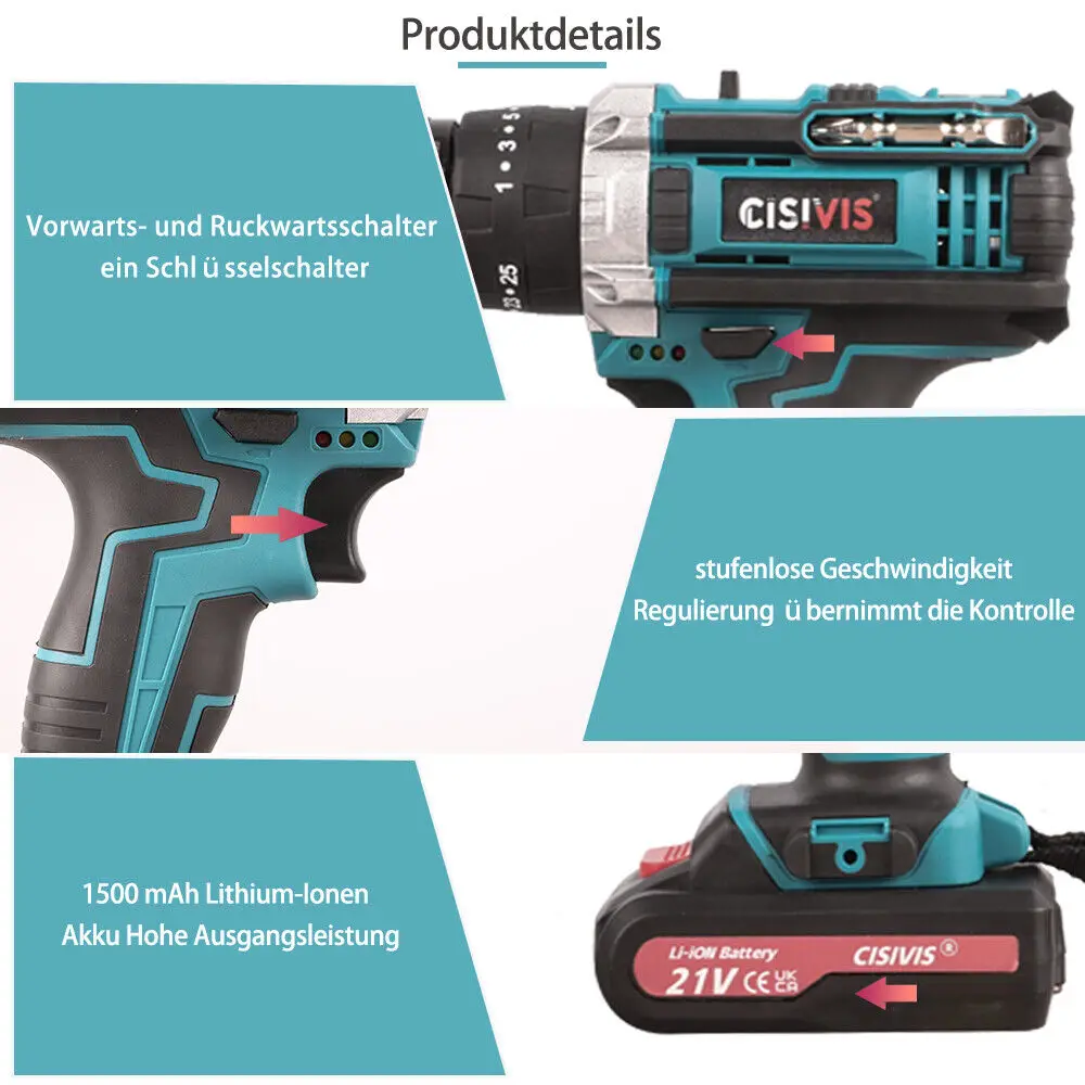 21V Cordless Power Drill Handheld Quick Electric Screwdriver Lithium-Ion Battery Brush Motor Impact Hammer DIY Customizable OEM