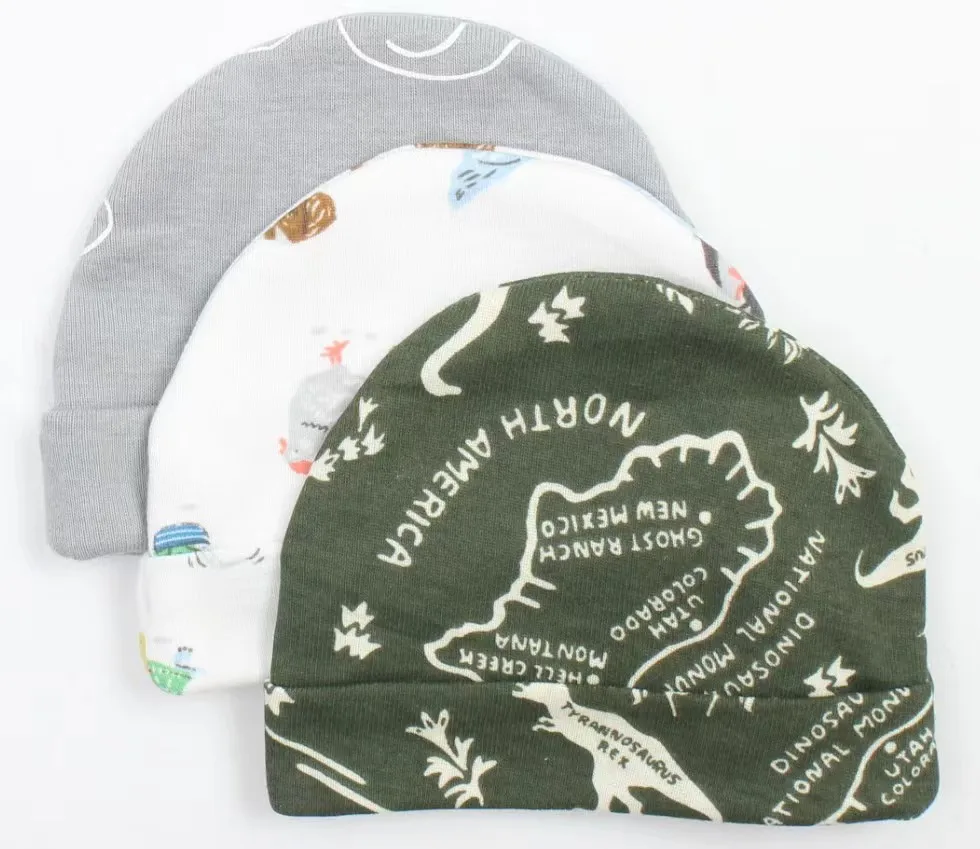 New Born Baby Hat 3Pcs Set Cotton Keep Warm baby Cap KiddyCare Newborn Hospital Hat for Boy/Girl Beanies for Infant Babies