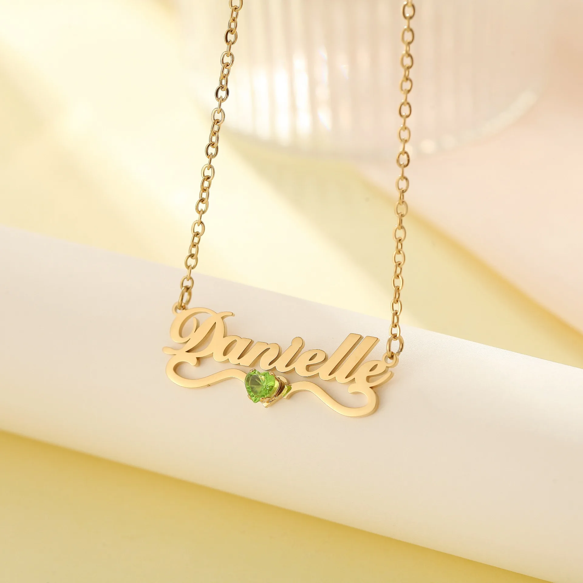 Duoying Love Birthday Stone Electroplated 18K Gold With Zircon Set Necklace Stainless Steel Custom Name Necklace