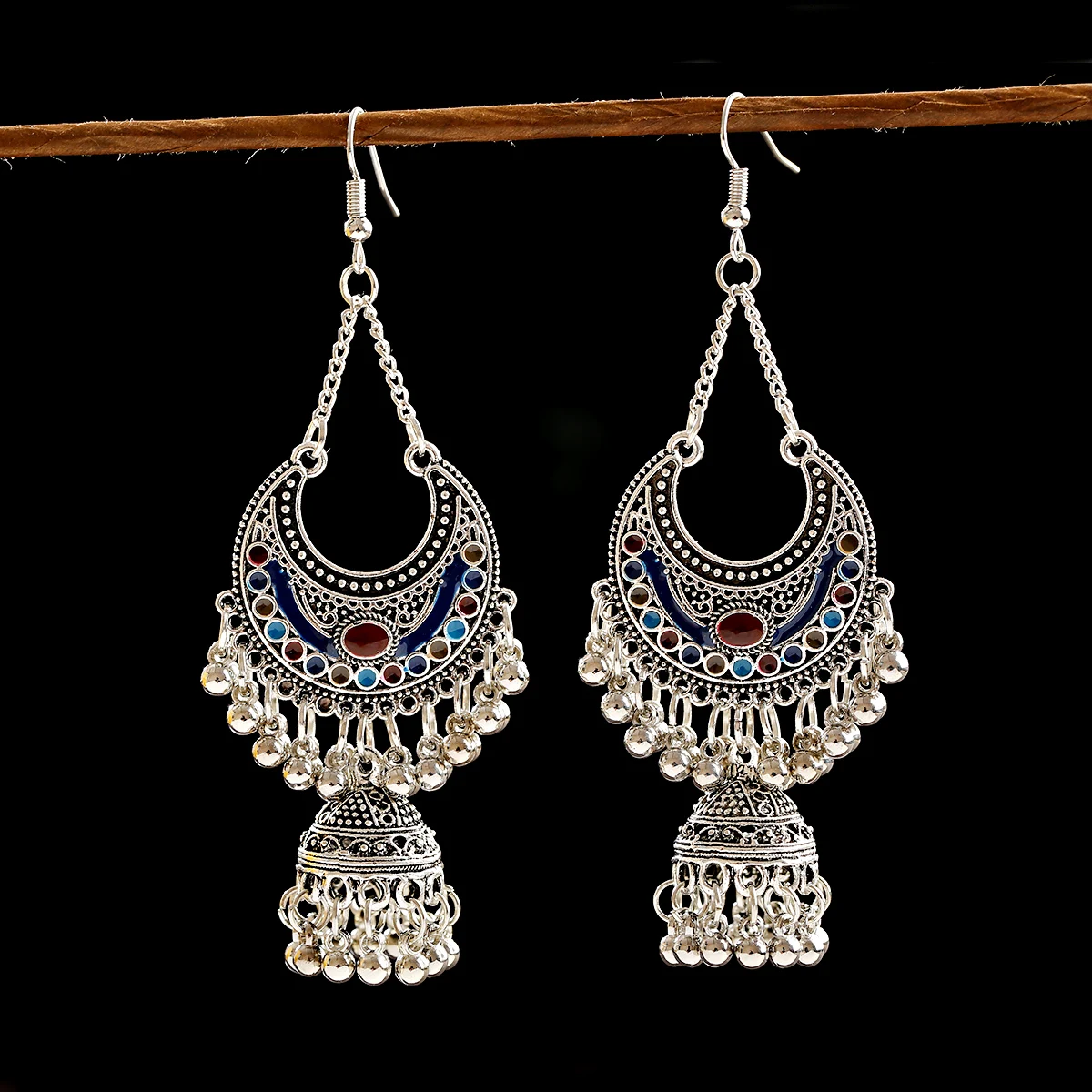 Vintage Women Ethnic Tribe Blue Silver Color India Jhumke Ladies Earrings 2021 Bohemian Tassel Drop Earrings Hangers