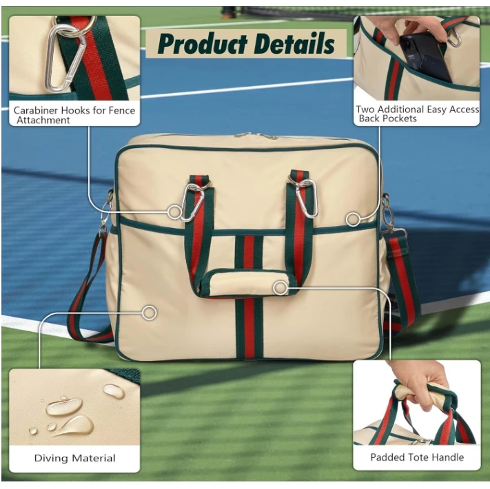 Cute Tote Pickleball Bags for WomenTote With Front Pocket Fits 2 Paddles