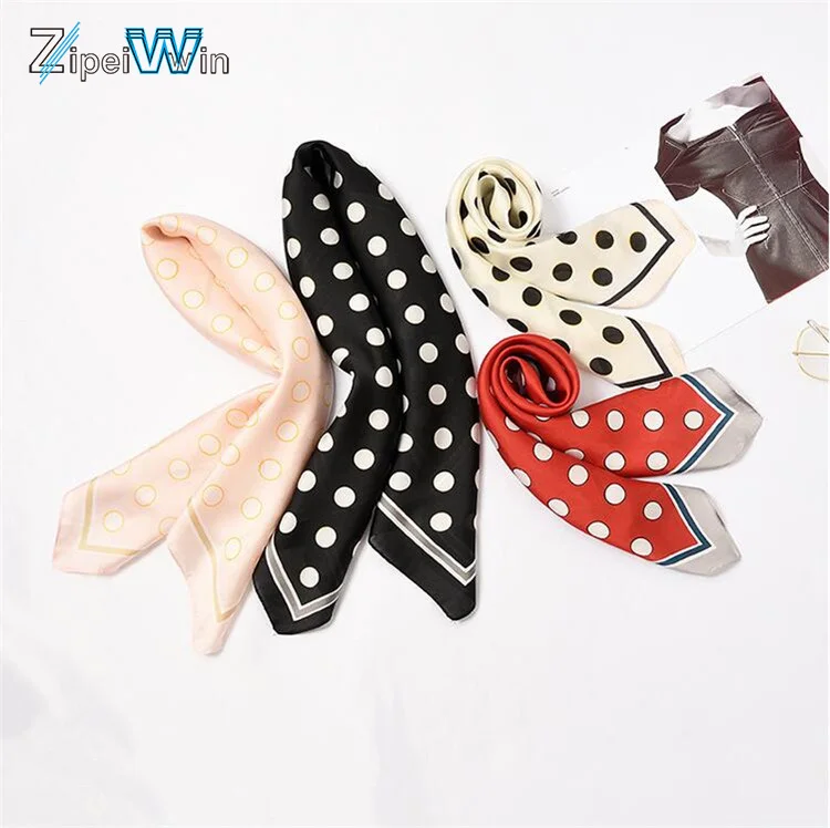 ZP Chinese Wholesale Unique Design Red Polka Dot Print Square Satin Silk Scarf