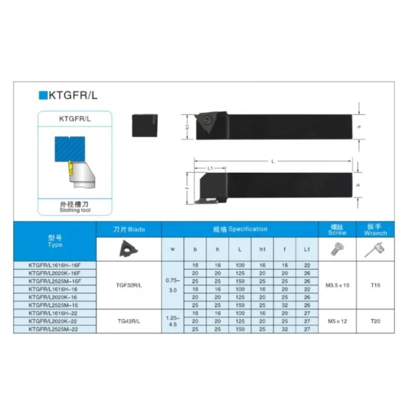 KTKFR1212-16 B-KTKFL1212 KTGFR1212K-16F Grooving Cutting Lathe Tool Holder TGF32R TKF12R 16R CNC Lathe  Cutting Toolholders