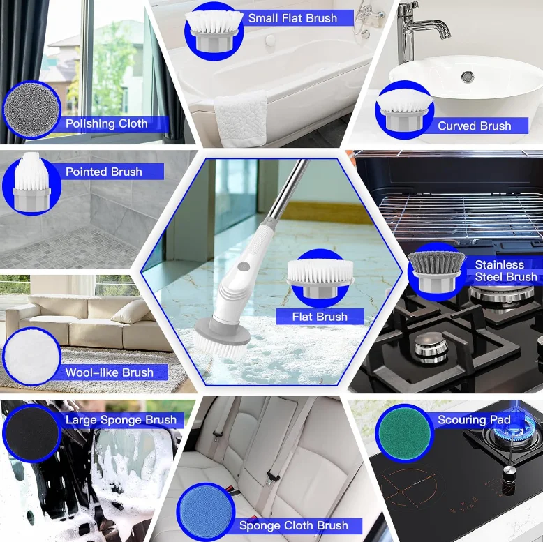 Электрическая вращающаяся щетка с 2 клавишами модель 11 в 1 удлинительная ручка эффективная и легкая Чистящая Щетка