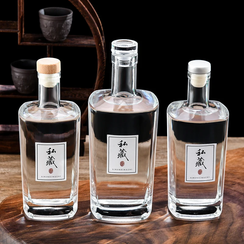 Square glass bottle with stopper cork for gin vodka whiskey tequila liquor alcohol spirts Goufflint Baijiu ice wine vodka