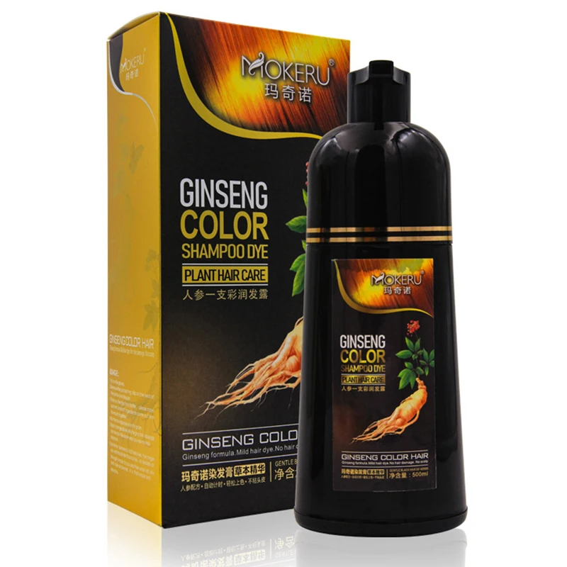 
Dropshipping Wholesale MOKERU Natural Gingsen Black Hair Dye Shampoo Covering Grey Hair Fast Coloring Shampoo 