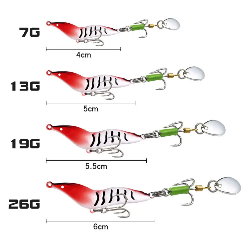 High quality Long throw Metal bait 7g-26g full attack shrimp lead fish Blood slot hook Swivel glitter bait wholesale