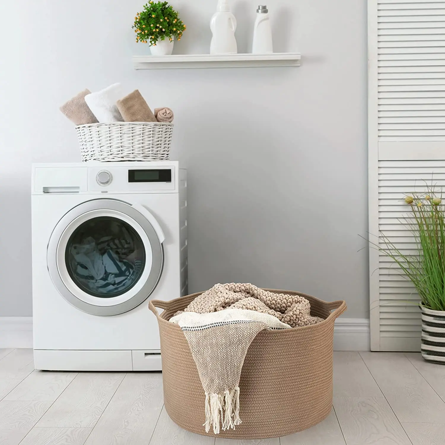 QJMAX XXL Cotton Rope Basket Natural Cotton Extra Large Woven Storage Basket Baby Hamper