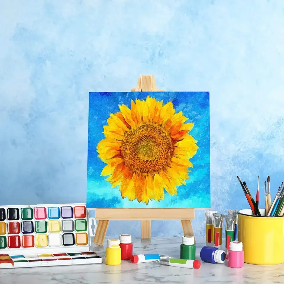 Xin Bowen 12*12CM Mini Pre Drawn Outline Stretched Canvas Painting Canvases Boards And Easel Set For Painting