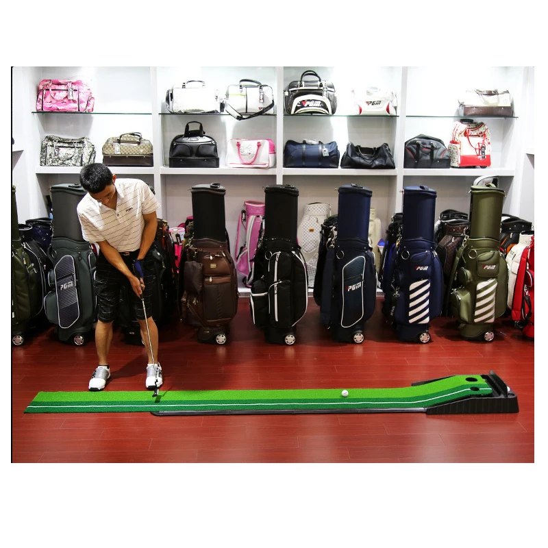 Hot Selling Wood Golf Training Aids Putting Practice Mat Indoor Outdoor Golf Putting Trainer With Golf Ball Auto Return Track