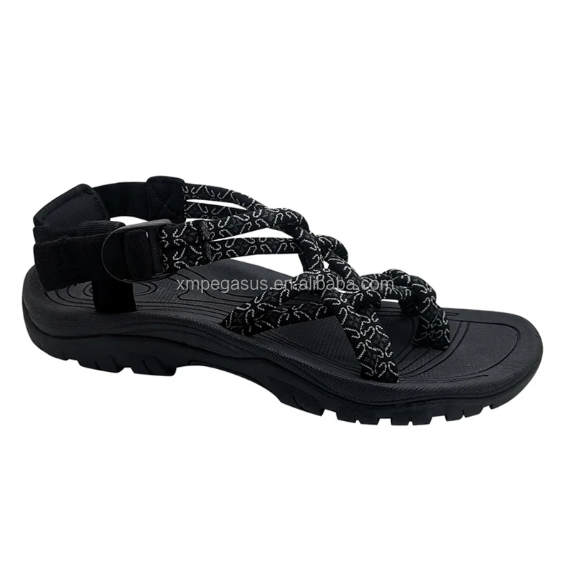 2024 New Casual straps Flats Stretchy Webbing Black Outdoor Sandalias For Women And Ladies