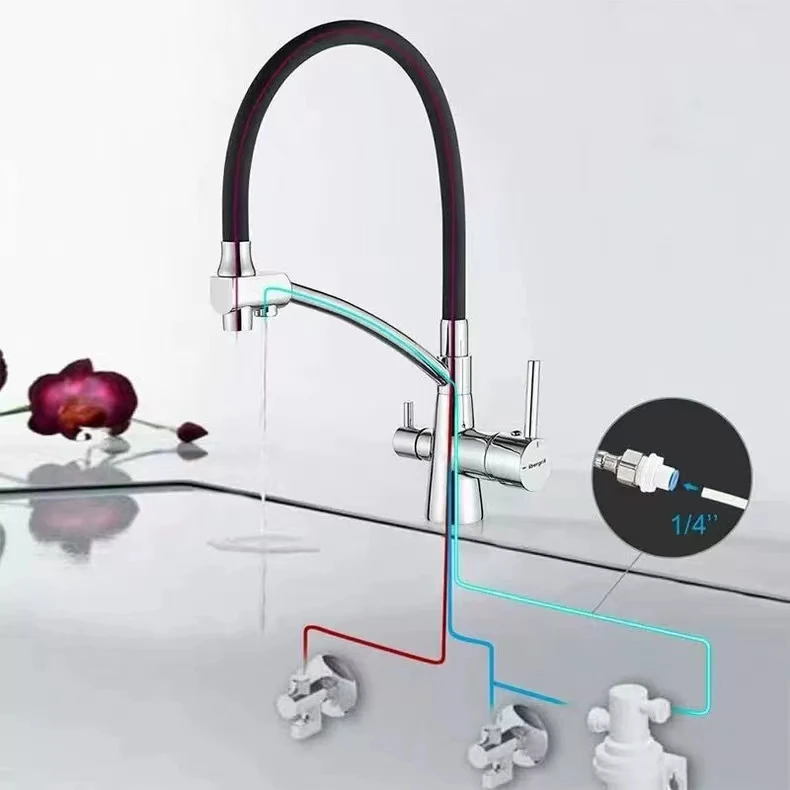 Modern 3 Way Water Filter Faucets    Kitchen Faucet Brass  Mixer Taps Spring Kitchen Sink Faucets