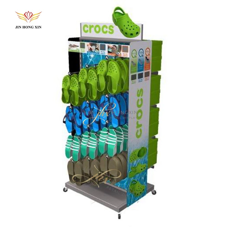 Fashionable department store used floor metal trade show slipper shoe hook chips snack hanging food display stand