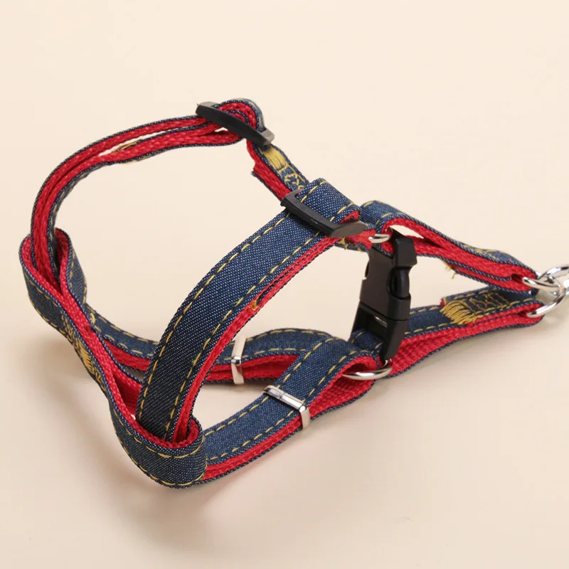 Denim Sewing Cloth Explosion-Proof Multi-Color Optional Dog Chest Harness Traction Rope Set Pet Leash