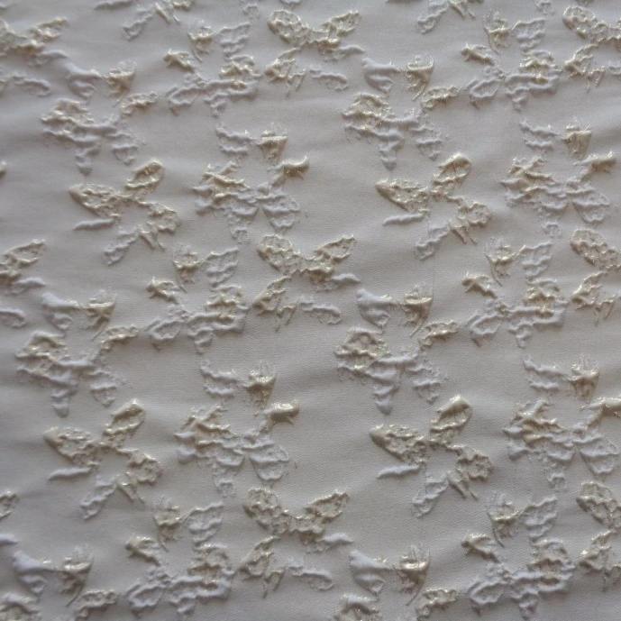 Fresh White Rice Jacquard Fabric with Three-Dimensional Flower Pattern for T-Shirts and Interlining