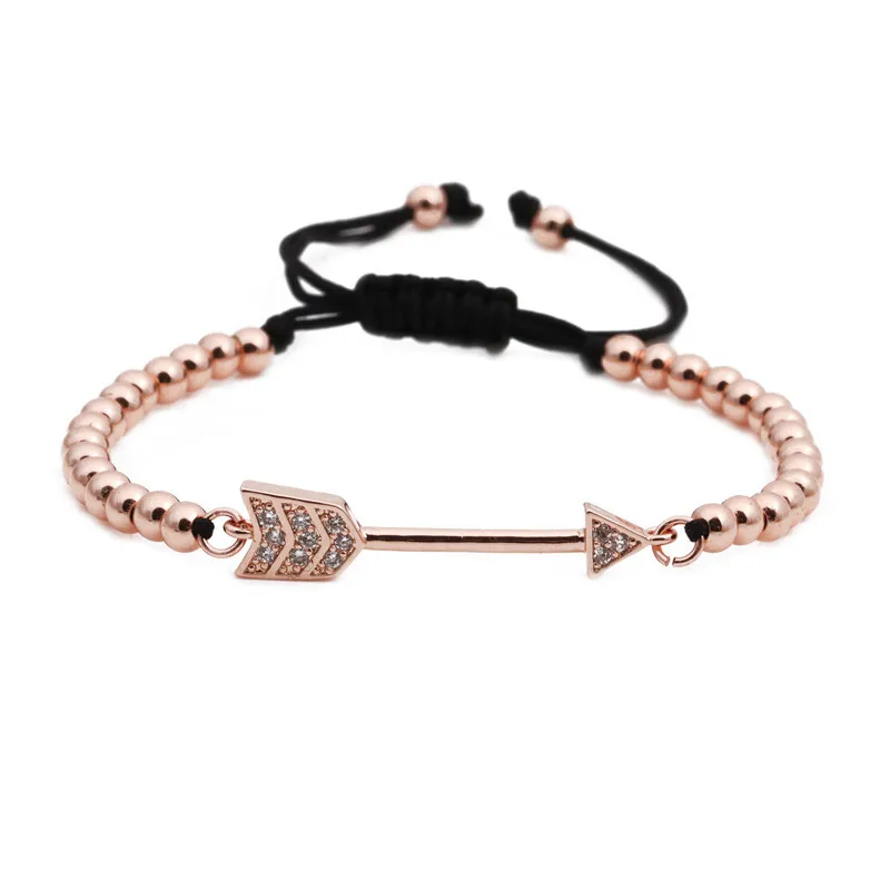 Оптовая продажа для мужчин ювелирные изделия регулируемый 18K позолоченный медный шарик микровставки из циркона Стрелка Шарм браслет с круглыми бусинами