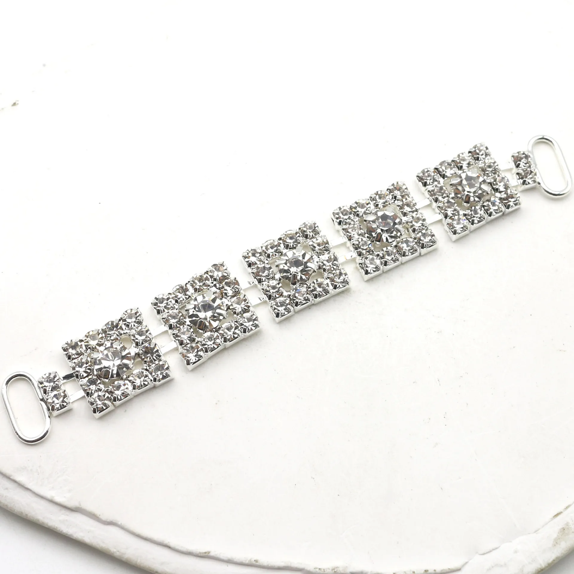 New Design 98MM Square Rhinestone Crystal Metal Bikini Connectors For Women Sexy Swimwear Beachwear Suit Shoulder Buckle