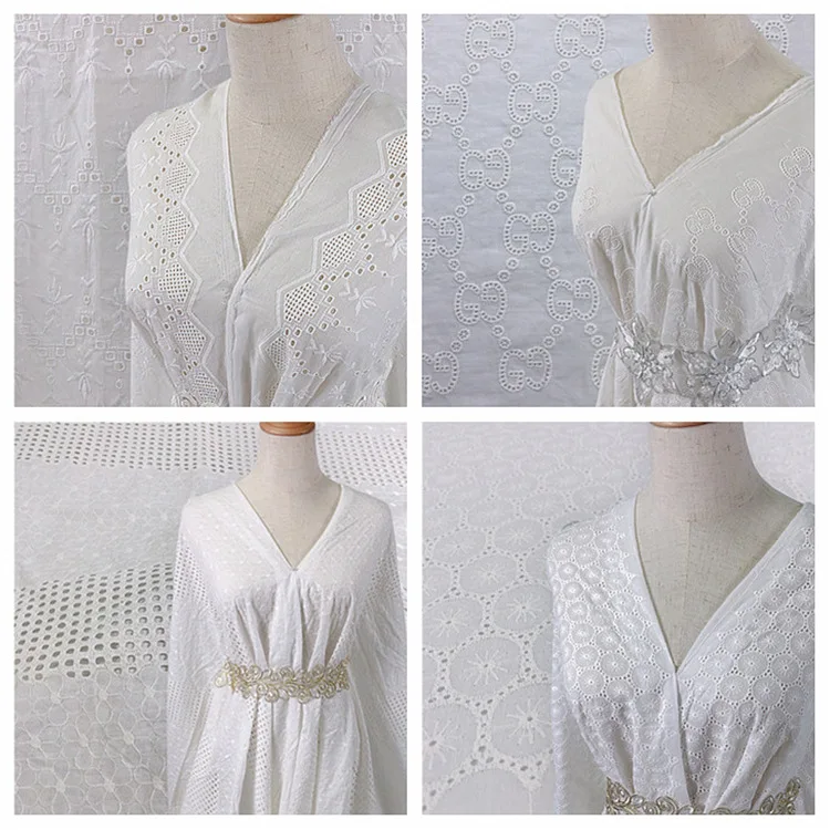 Latest design french cotton eyelet fabric custom design embroidery cotton lace fabric