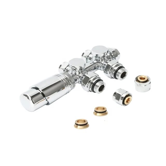 TRV Thermostatic Integrated H Block Radiator Valve Set for Bathroom Radiators BJ13003