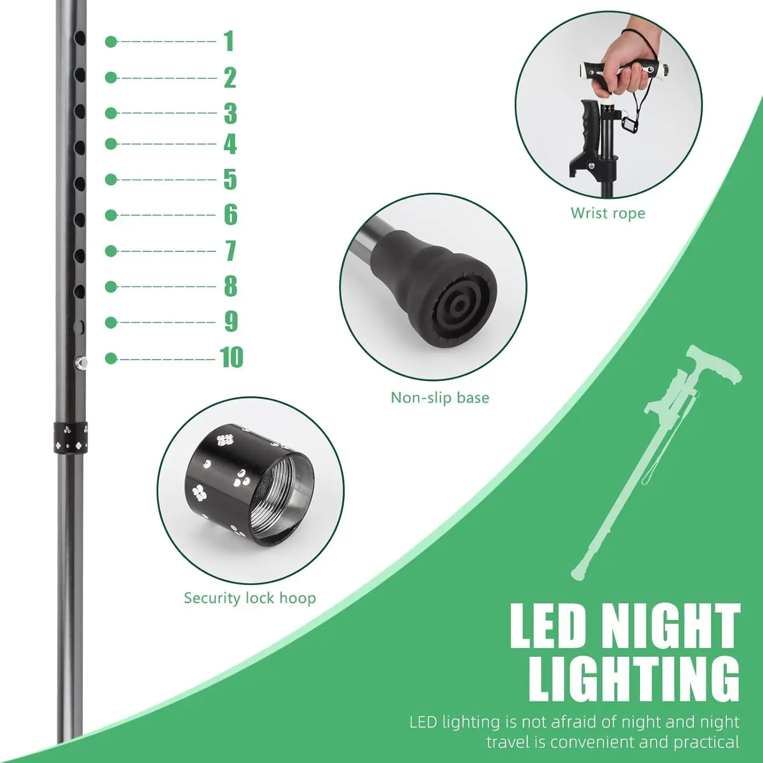 Walking Cane for Men Women Aluminum Lightweight Adjustable Walking Stick with Magnet Handle Foldable Cane with LED for Seniors