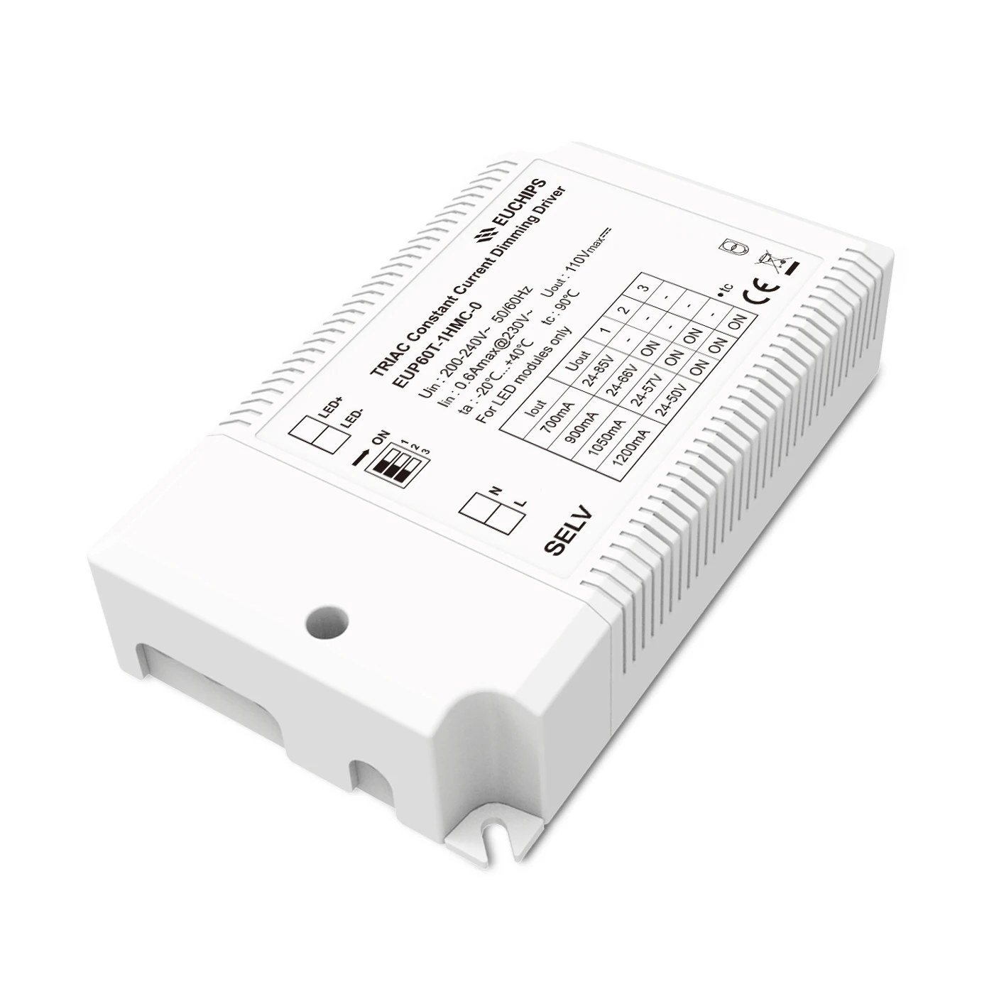 60W ELV Dimming LED Euchips Driver Triac Dimmable Constant Current Output LED Triac Driver