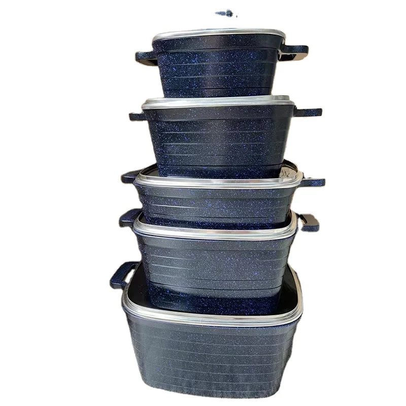 Fast Shipping Royal 10pieces Granite Cookware Sets Square Glass Lid  Kitchen Cooking Pot