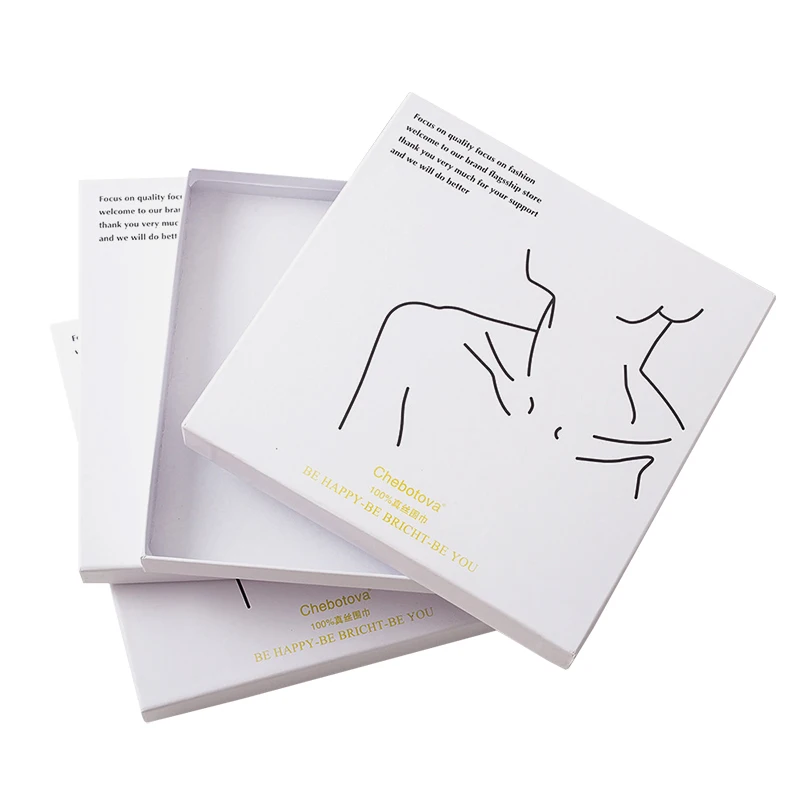 Wholesale Customized White Luxury Rigid Thin Cardboard Paper Silk Scarf Packing Packaging Mailer Gift Box with Lid