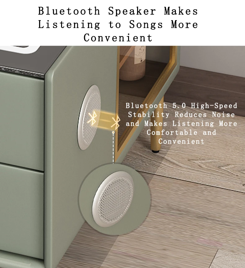 Night Stand Blue tooth Smart bedside Storage Drawers Touch Control Bt Speakers Wireless Charger Smart Bedside Table