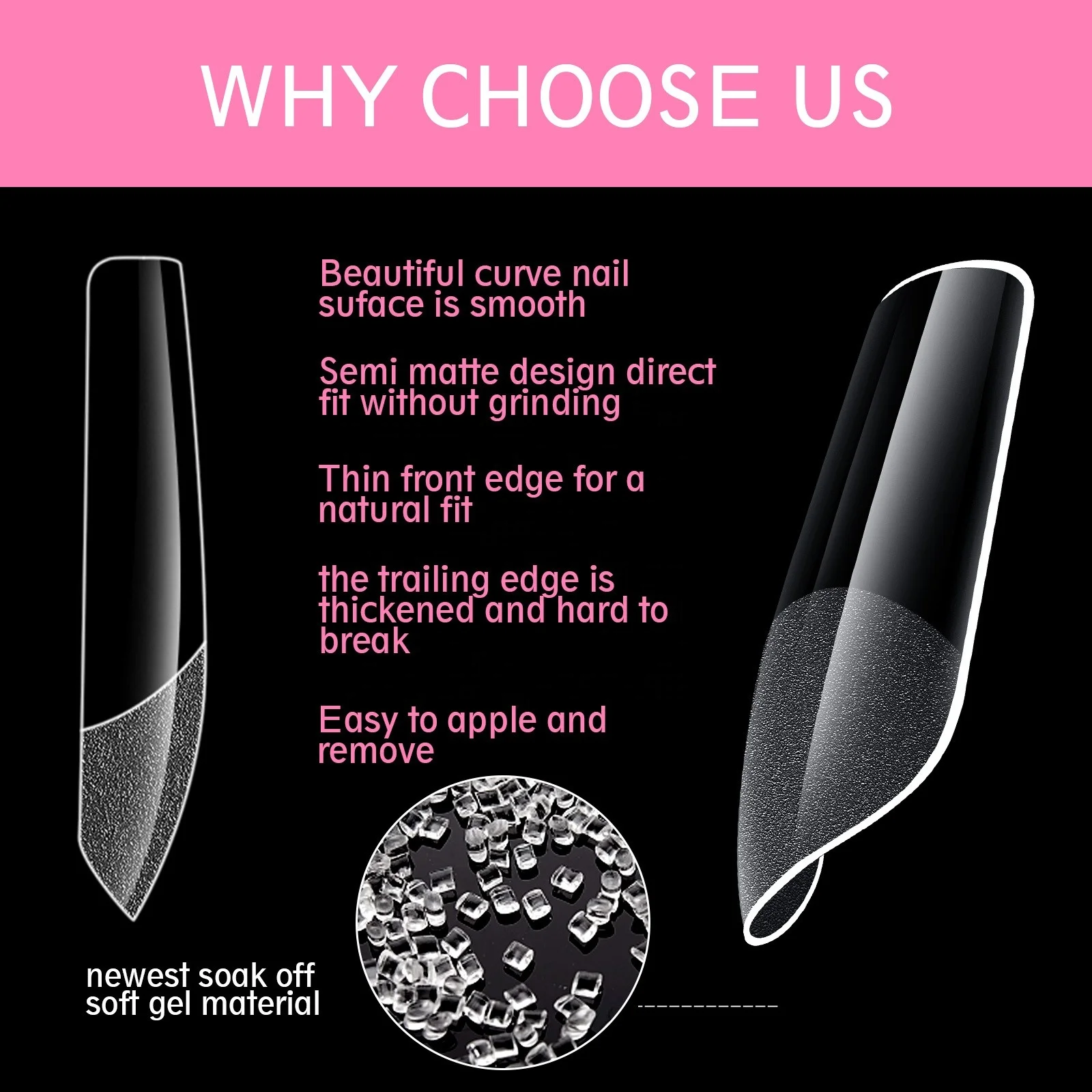 Acrylic Long Square Stiletto Nails Capsules Almond French Coffin Full Half Cover False Nails Artificial Nail Soft Gel Tips