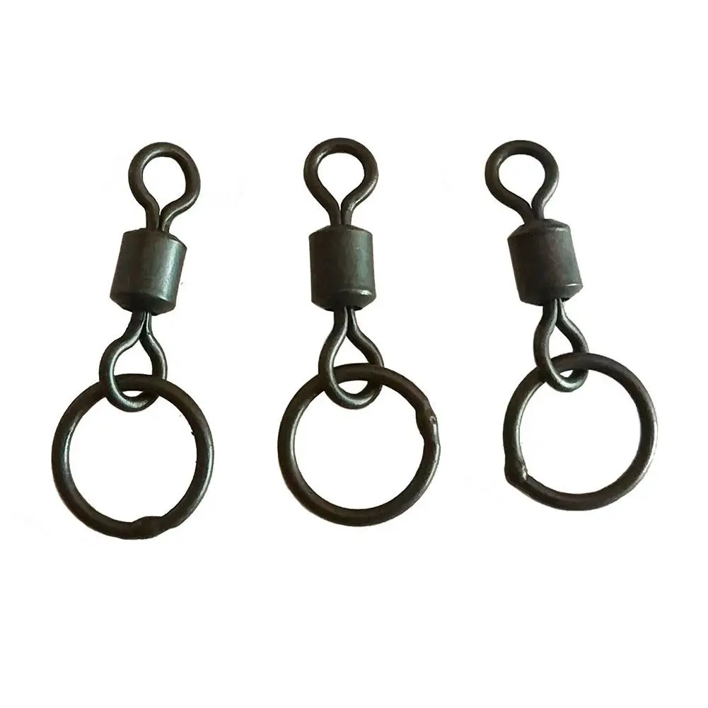 Free Samples 500 Pcs/bag Matte Black Carp Fishing Rolling Swivel With Single Ring, Wholesale Carp Fishing Connector