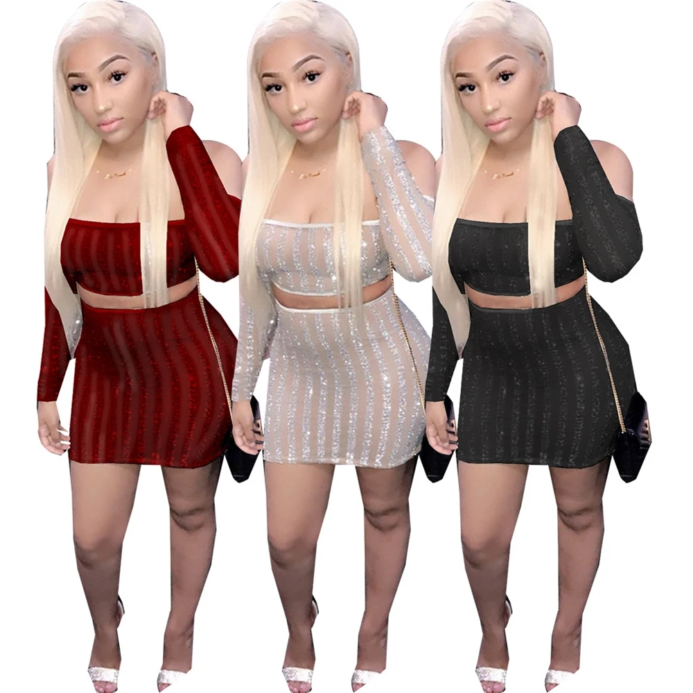 New design sexy sequin long sleeve 2021 women dress bandage club dresses