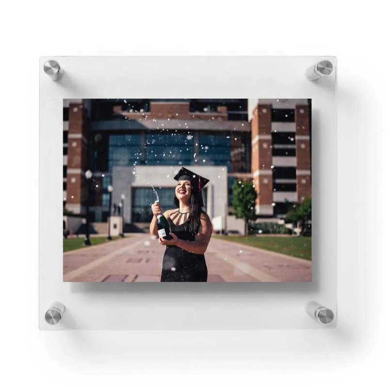 Manufacturer custom wall mounted clear acrylic floating picture photo frame for art paint with metal standoffs