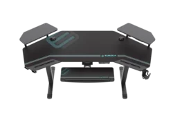 72' Electric Standing Desk Keyboard Tray, Large Wing Shaped Studio Music Gaming Streaming Desk,  with LED Convertible Shelves