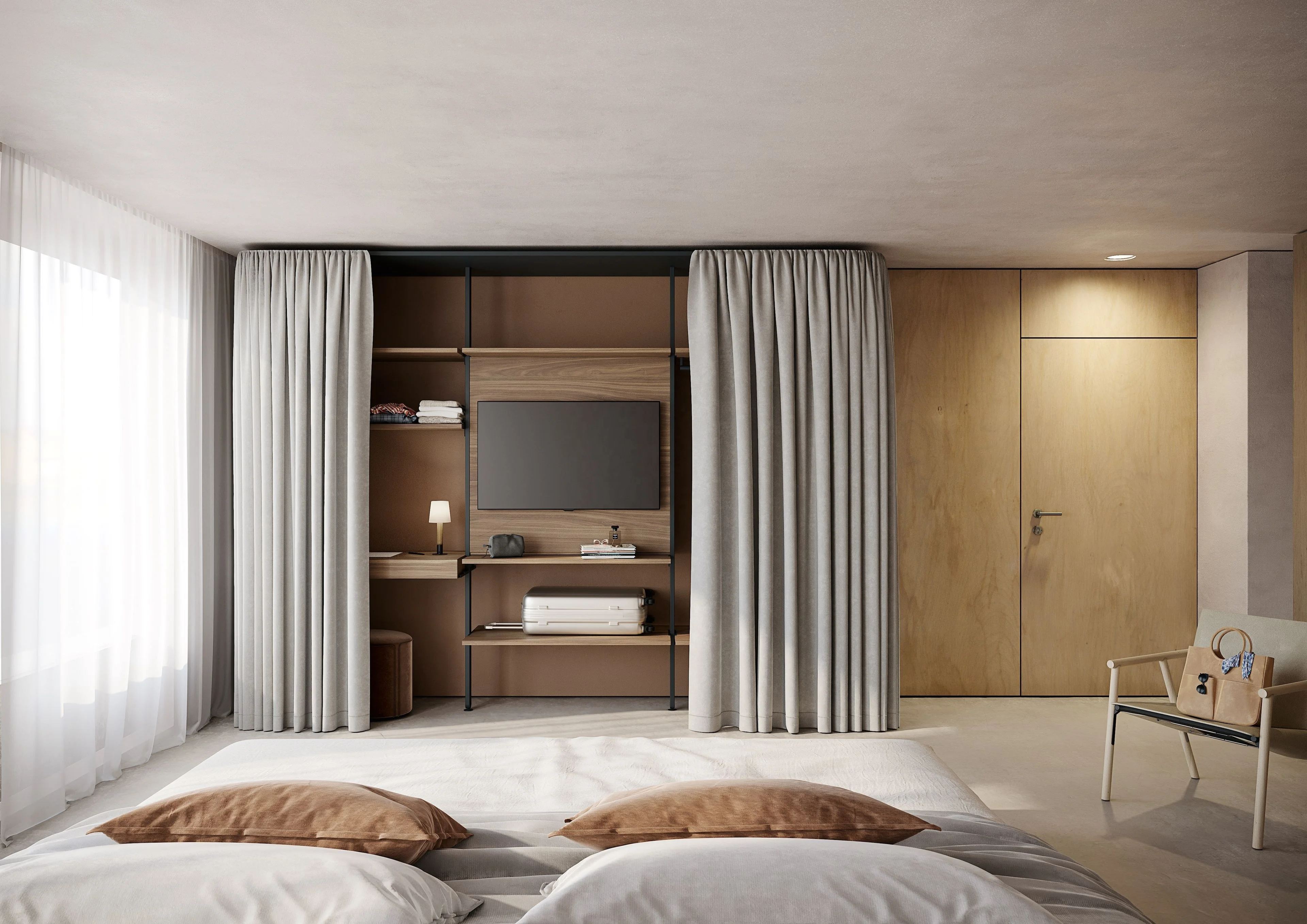 Alluminio modern walk in closet interior design glass shelves wardrobe industrial style dressing room