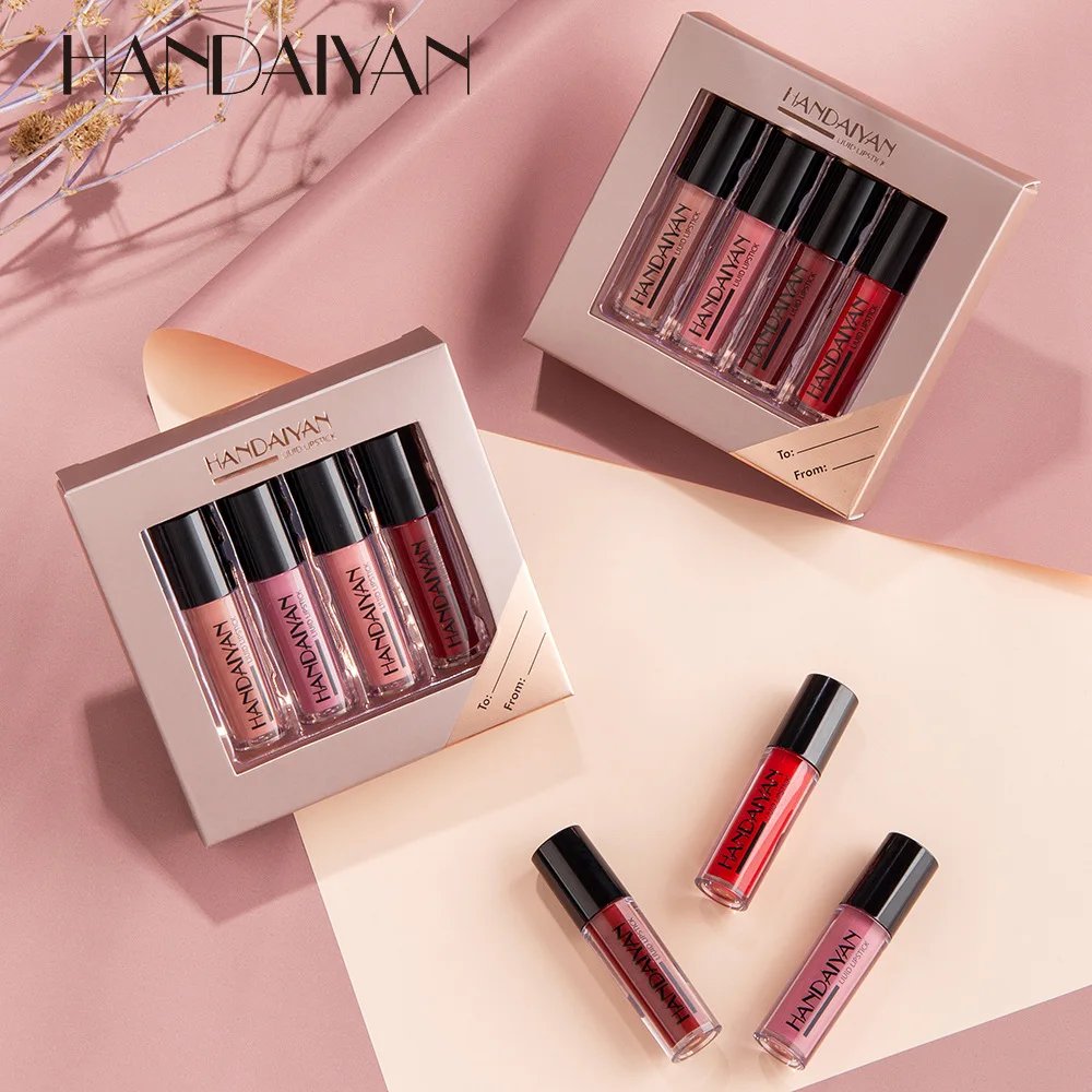 HANDAIYAN 4 pcs Moisturizing Liquid Lipstick  Neutral Colors  Kit Long-lasting and Waterproof mouse velvet mouse velvet lipstick