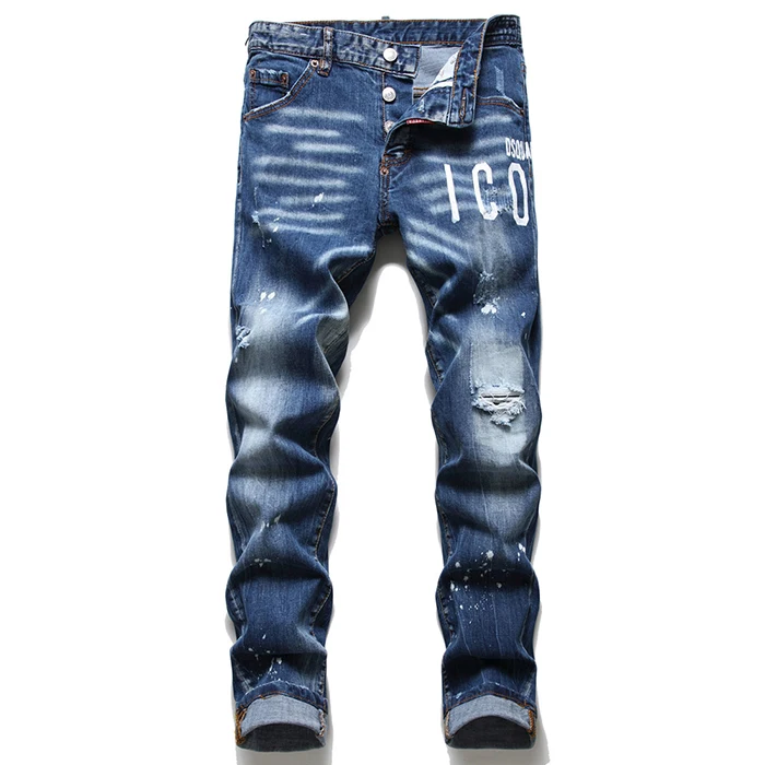 professional factory custom denim fabric jeans custom pattern distressed washed men denim jeans