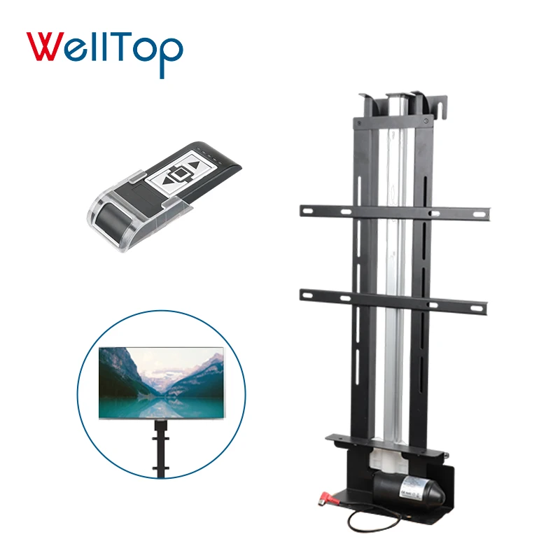 WELLOTP New Arrival Hidden Height Adjustable Motorized Telescopic Vertical Motor Electric TV Lift Stand TV Mounting Brackets