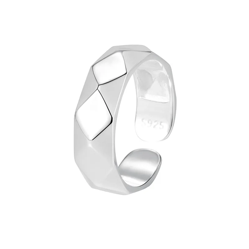 Laodun Classic Design S925 Sterling Silver Rings Trendy Smooth Lozenge Pattern 18K Gold Finger Rings For Women