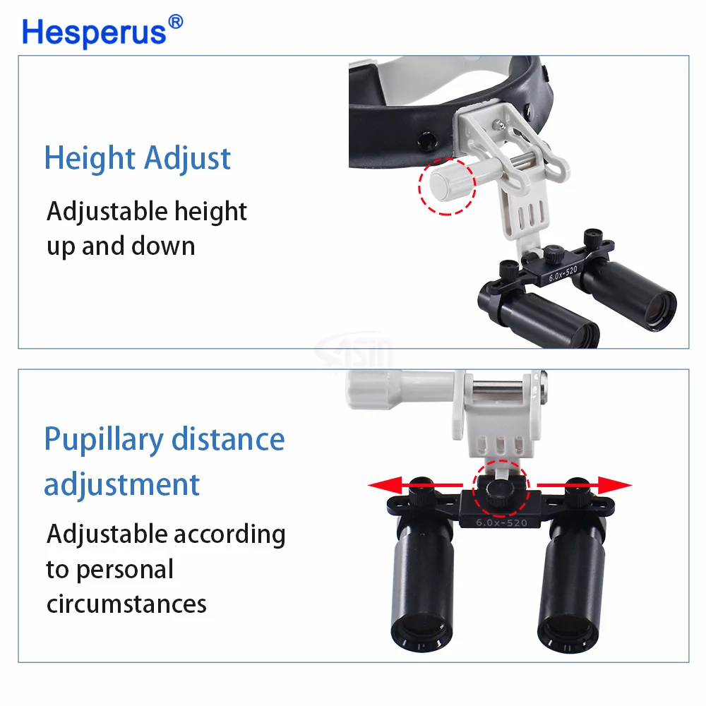 DEASIN 5X / 6X Dental Magnifier Binocular Kepler Loupes Headband Adjustable with LED Headlight 5W Dentist Surgical Headlamp Tool