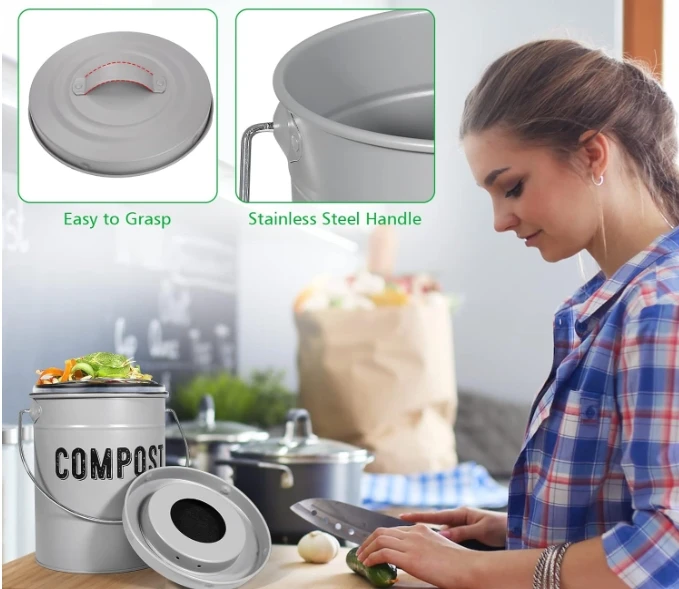 Compost Bin Kitchen Counter, Indoor Compost Bin,   Countertop Compost Bin with Lid, Compost Bucket Compost Container