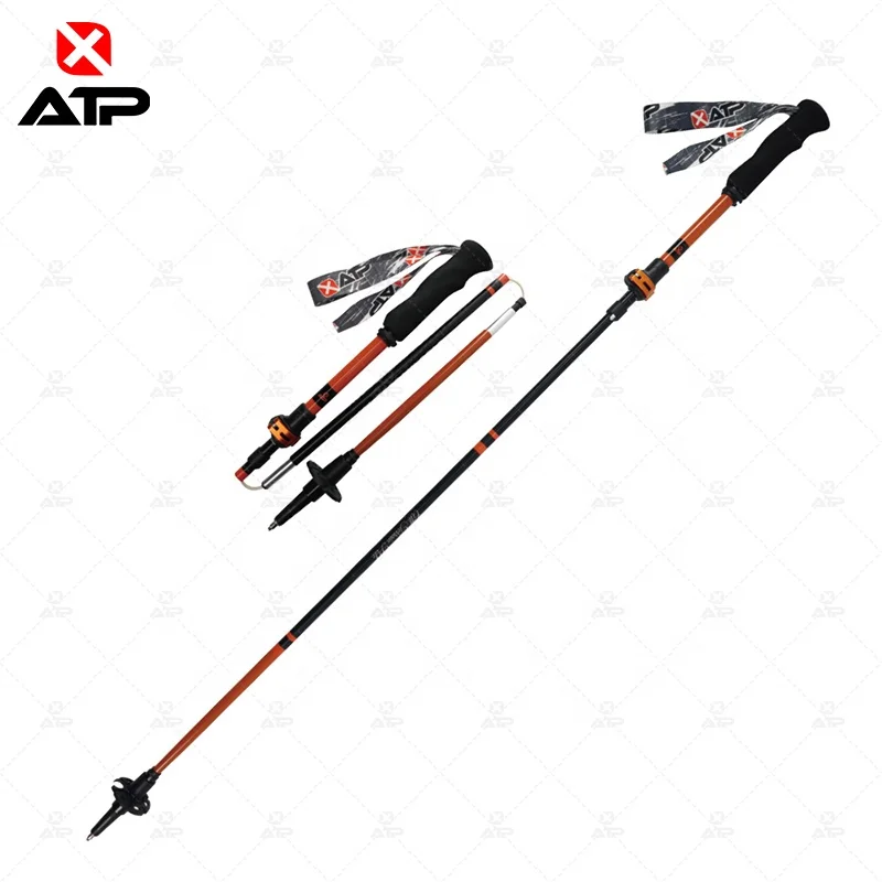 Custom Logo Anti Shock Cusp Buffer  Folding Trekking Poles Z Folding Trekking poles Carbon Fiber 5 Section Trekking Poles