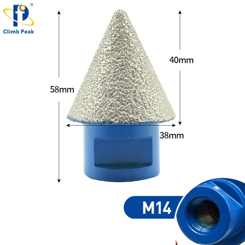 M14 Adapter Cone Shape Vacuum Brazed Diamond Core Drill Bit Bevel Edge Milling Tool for Marble Granite Tile Porcelain